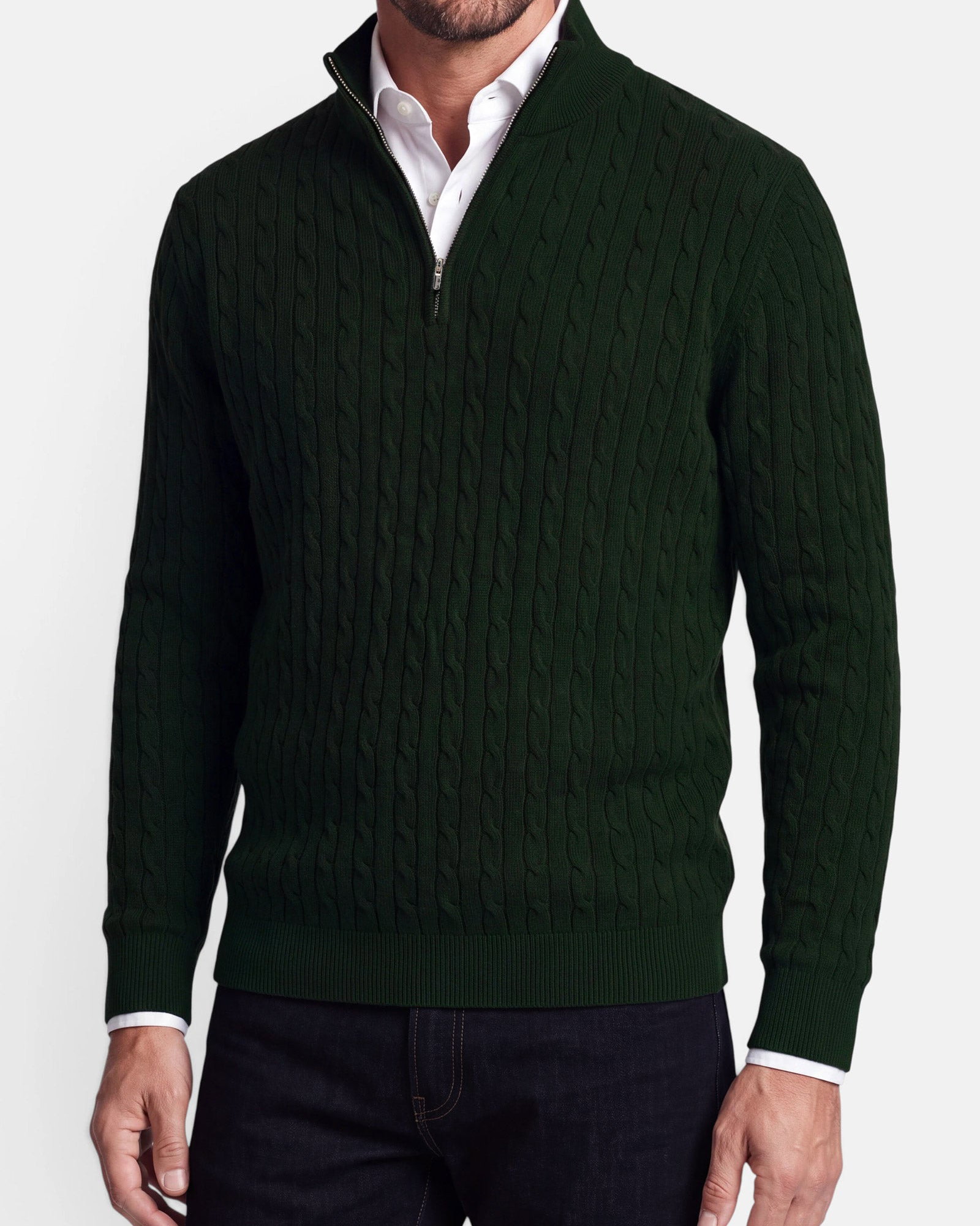 Vercate - Quarter Zip / Half Zip Trui Heren - Donkergroen - Cashmere Blend - Kabeltrui / Pullover - Regular Fit