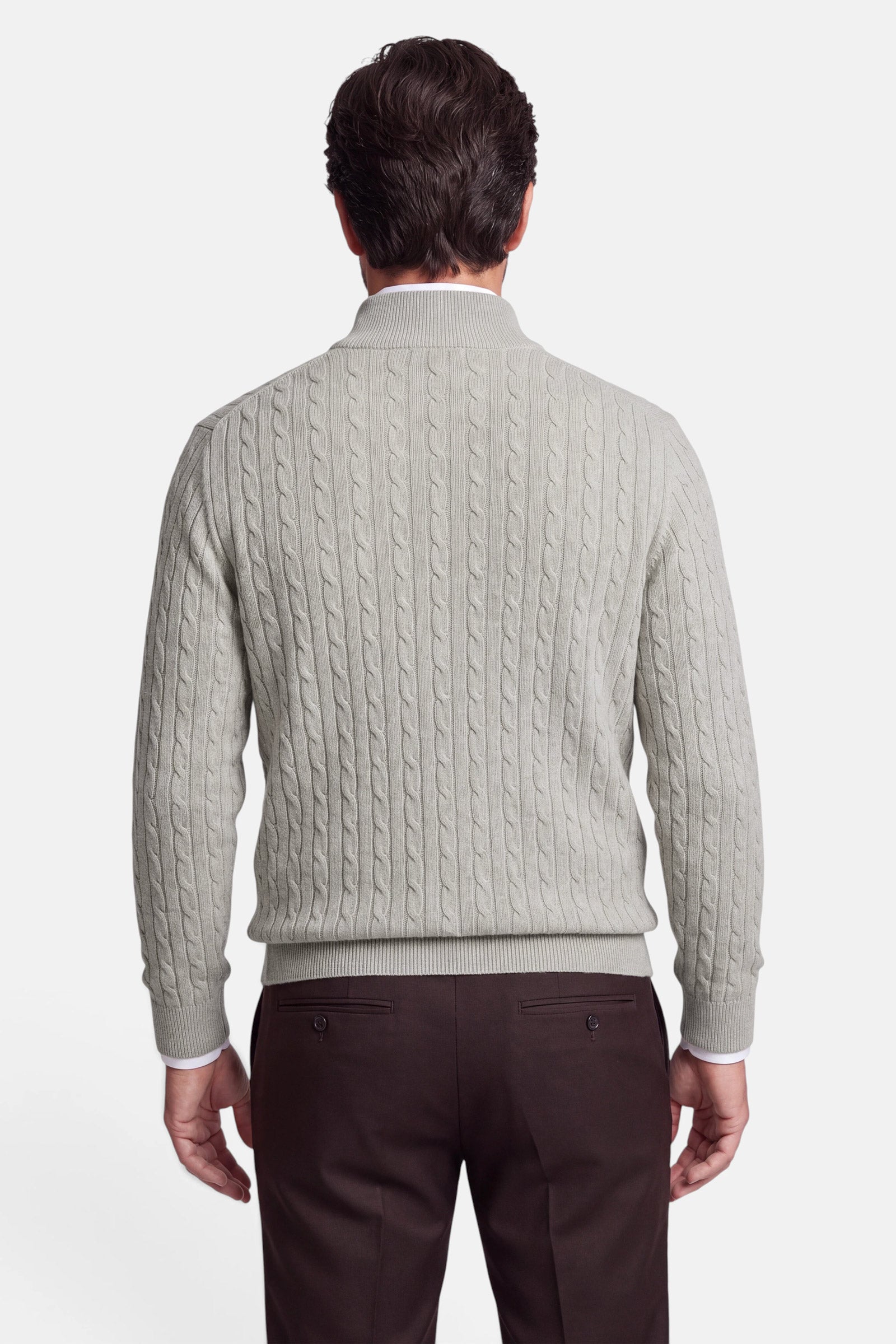 Half Zip - Cashmere Blend - Grey Beige 4 Vercate - Quarter Zip / Half Zip Trui Heren - Greige / Grijsbeige - Cashmere Blend - Kabeltrui / Pullover - Regular Fit