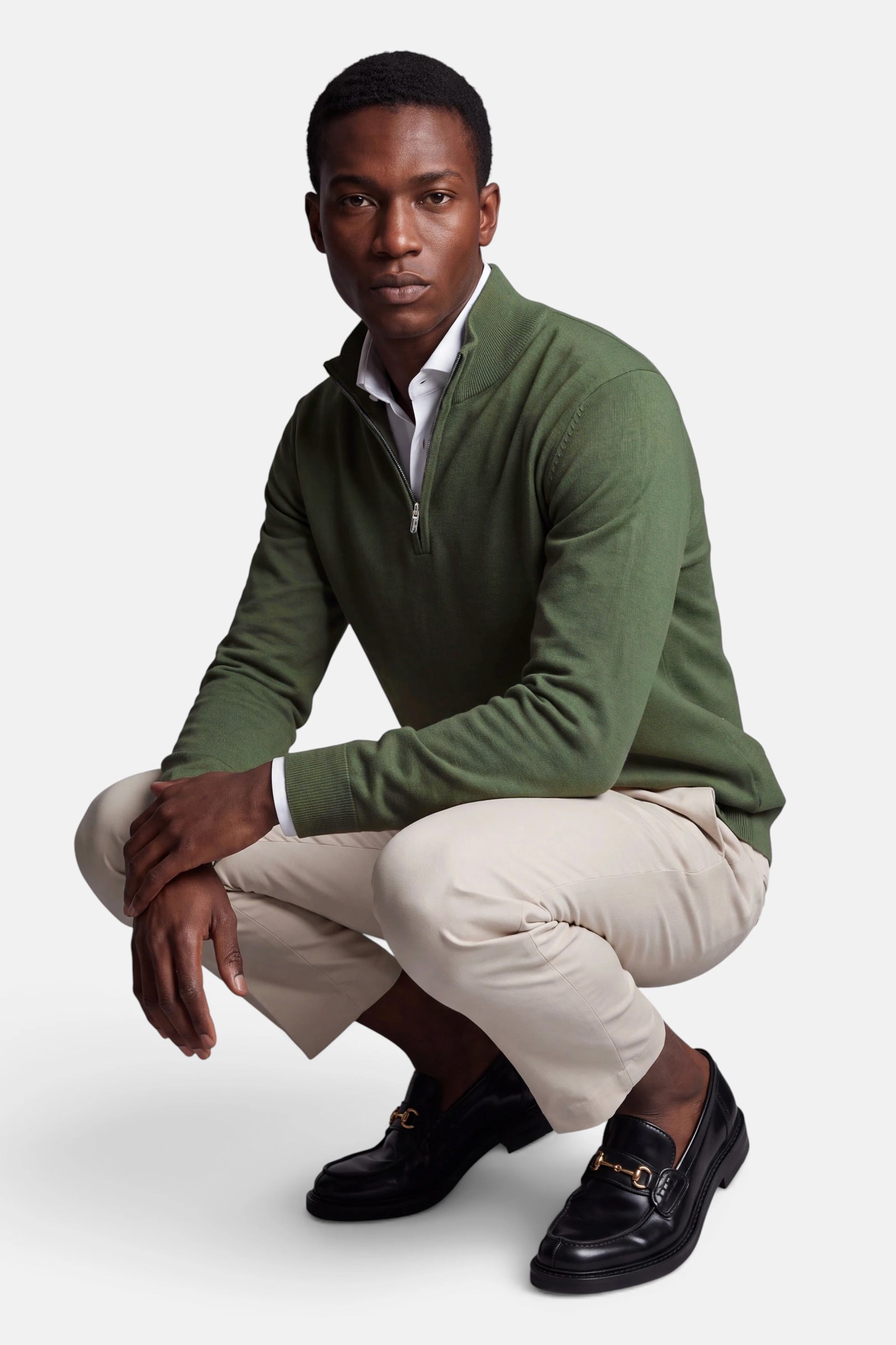 Half Zip - Cashmere Blend - Green 2 Vercate - Quarter Zip / Half Zip Trui Heren - Groen - Cashmere Blend - Regular Fit