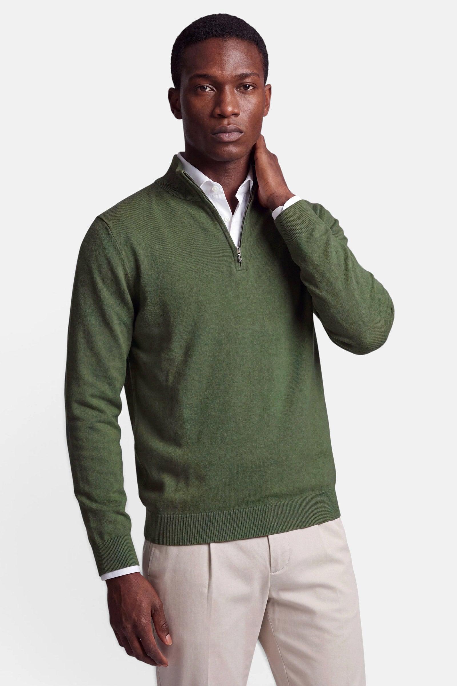 Half Zip - Cashmere Blend - Green 3 Vercate - Quarter Zip / Half Zip Trui Heren - Groen - Cashmere Blend - Regular Fit