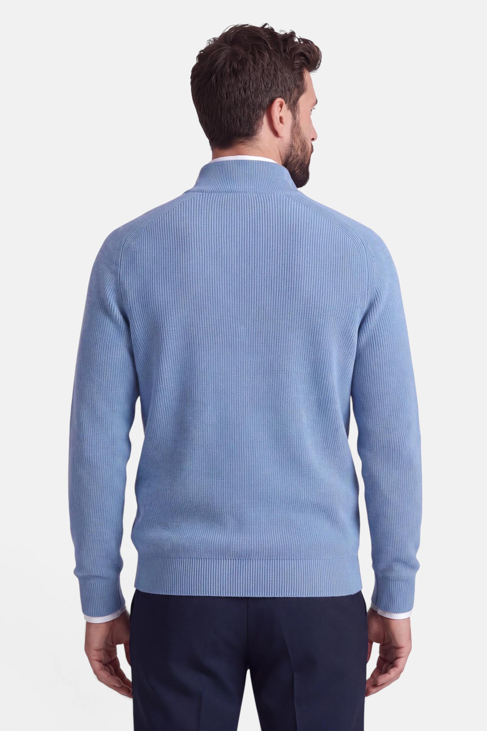 Half Zip - Cashmere Blend - Light Blue 4 Vercate - Quarter Zip / Half Zip Trui Heren - Lichtblauw - Cashmere Blend - Ribpatroon - Regular Fit