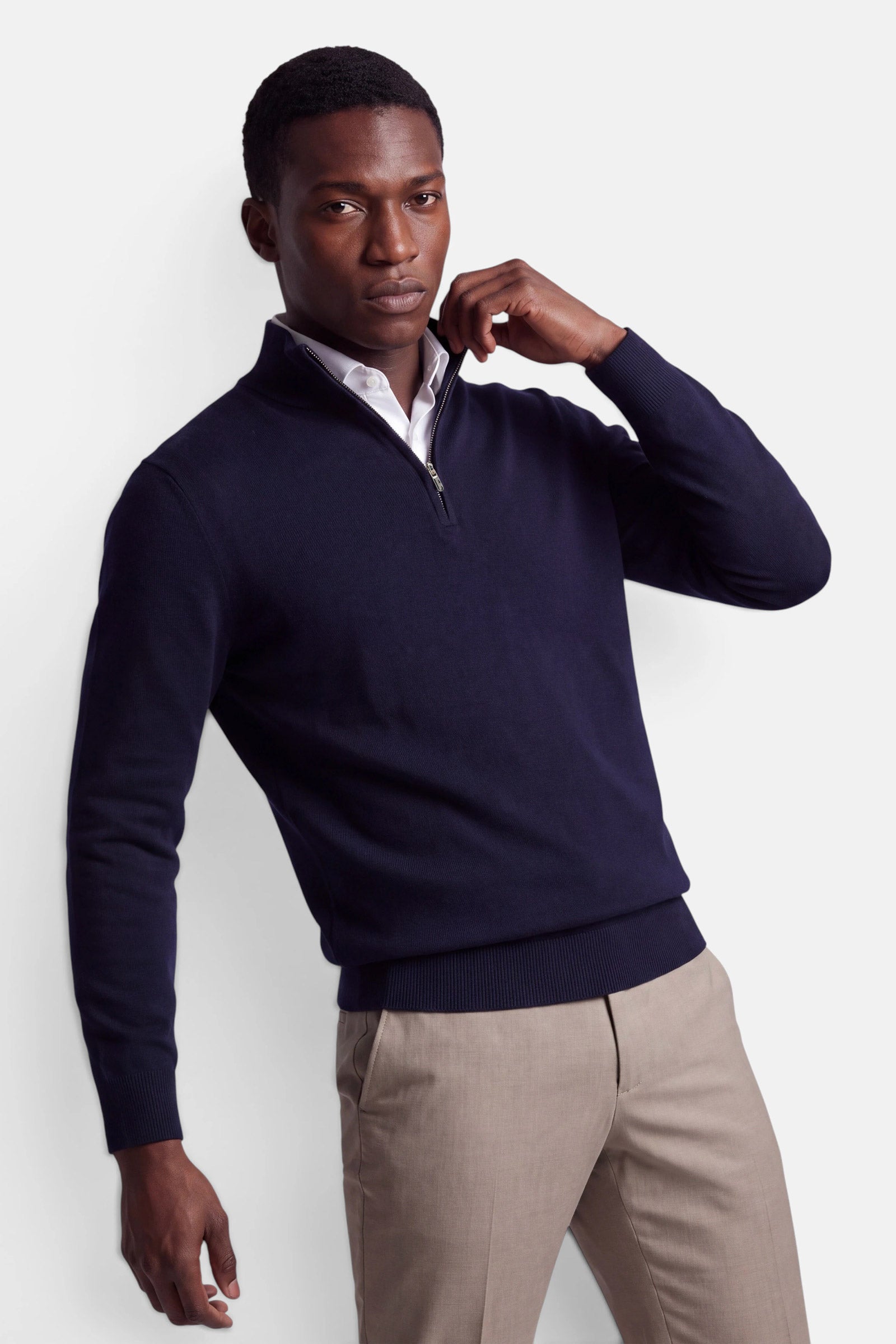 Half Zip - Cashmere Blend - Navy 5 Vercate - Quarter Zip / Half Zip Trui Heren - Navy / Marine Blauw - Cashmere Blend - Regular Fit