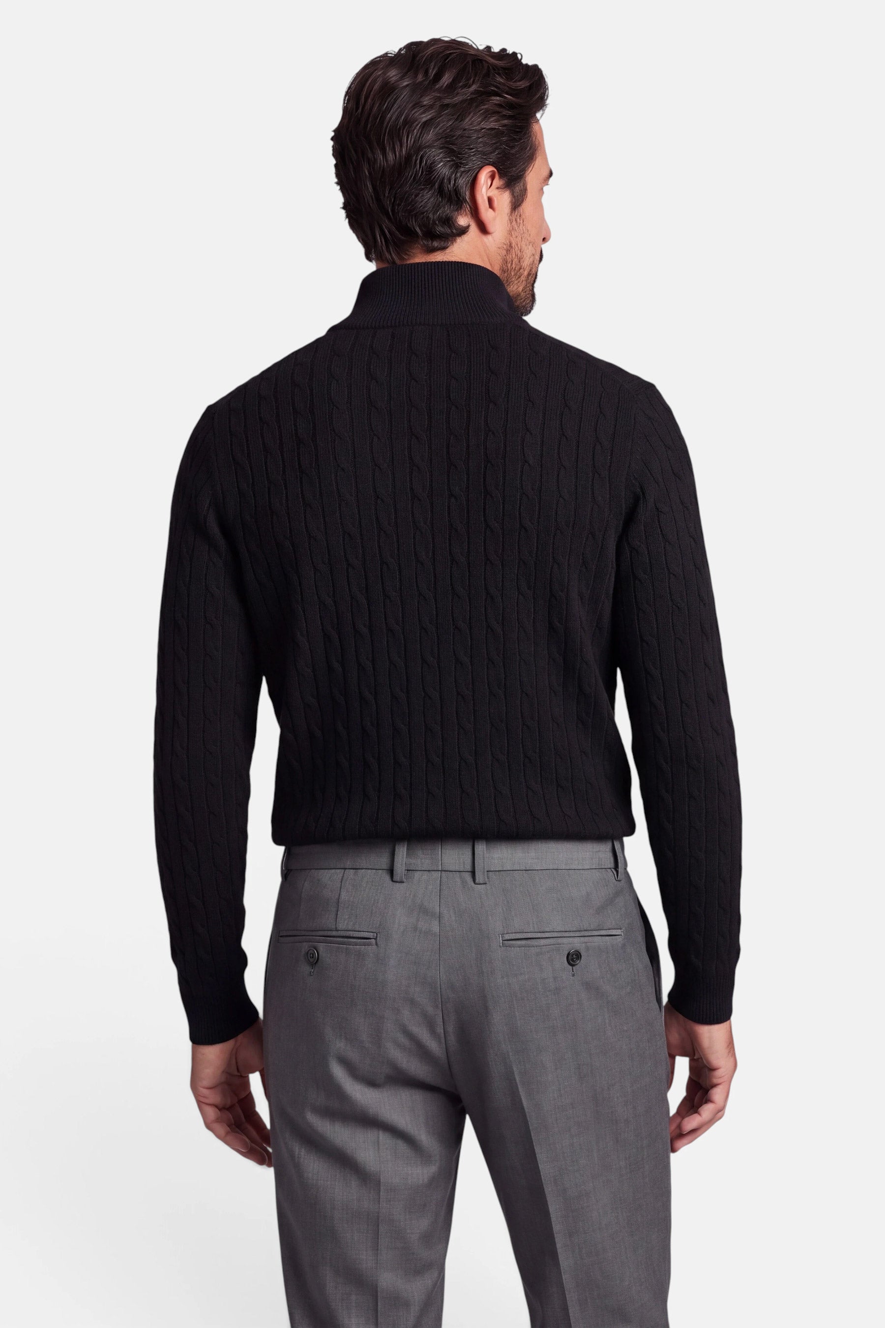 Half Zip - Cashmere Blend - Black 4 Vercate - Quarter Zip / Half Zip Trui Heren - Zwart - Cashmere Blend - Kabeltrui / Pullover - Regular Fit