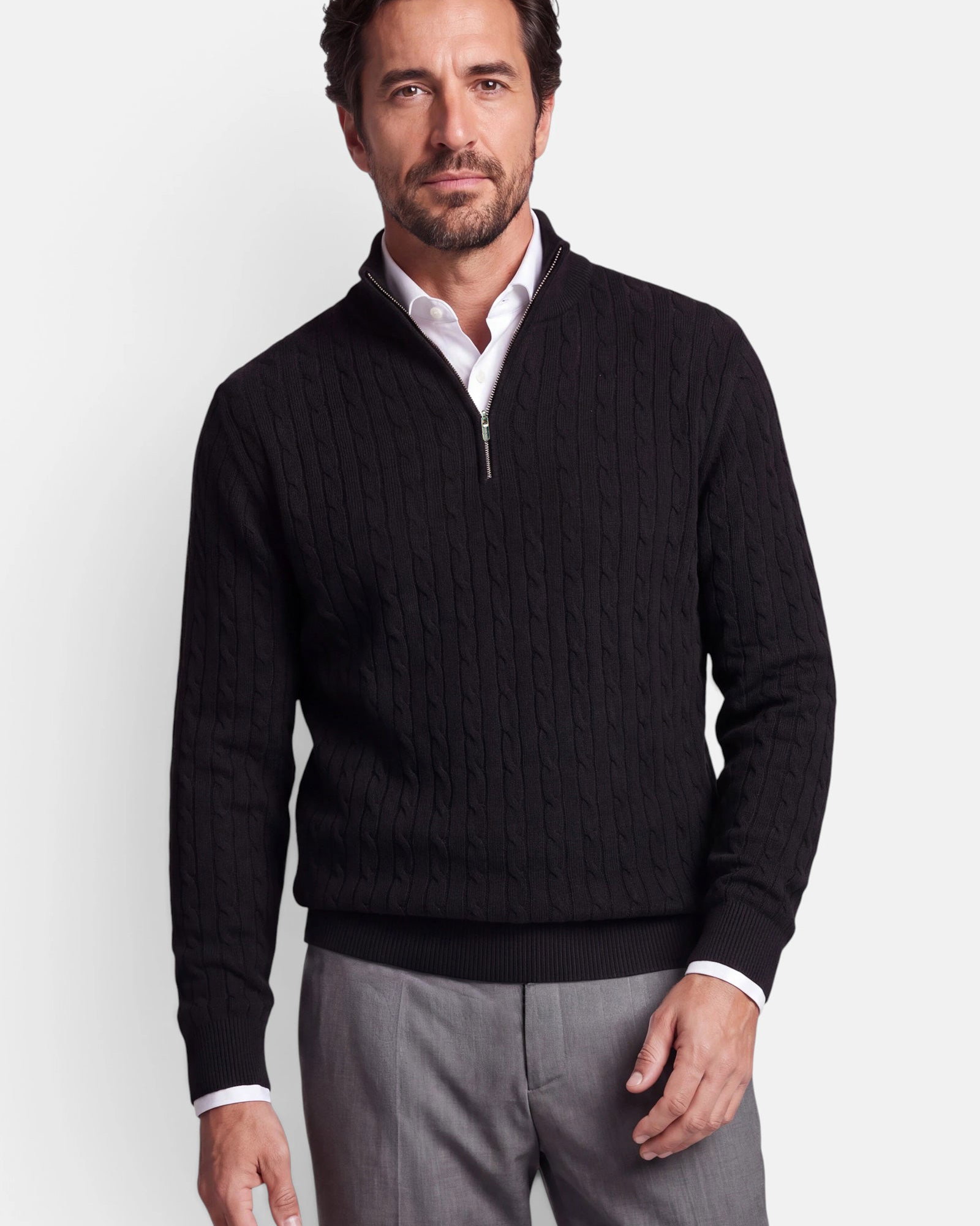 Vercate - Quarter Zip / Half Zip Trui Heren - Zwart - Cashmere Blend - Kabeltrui / Pullover - Regular Fit
