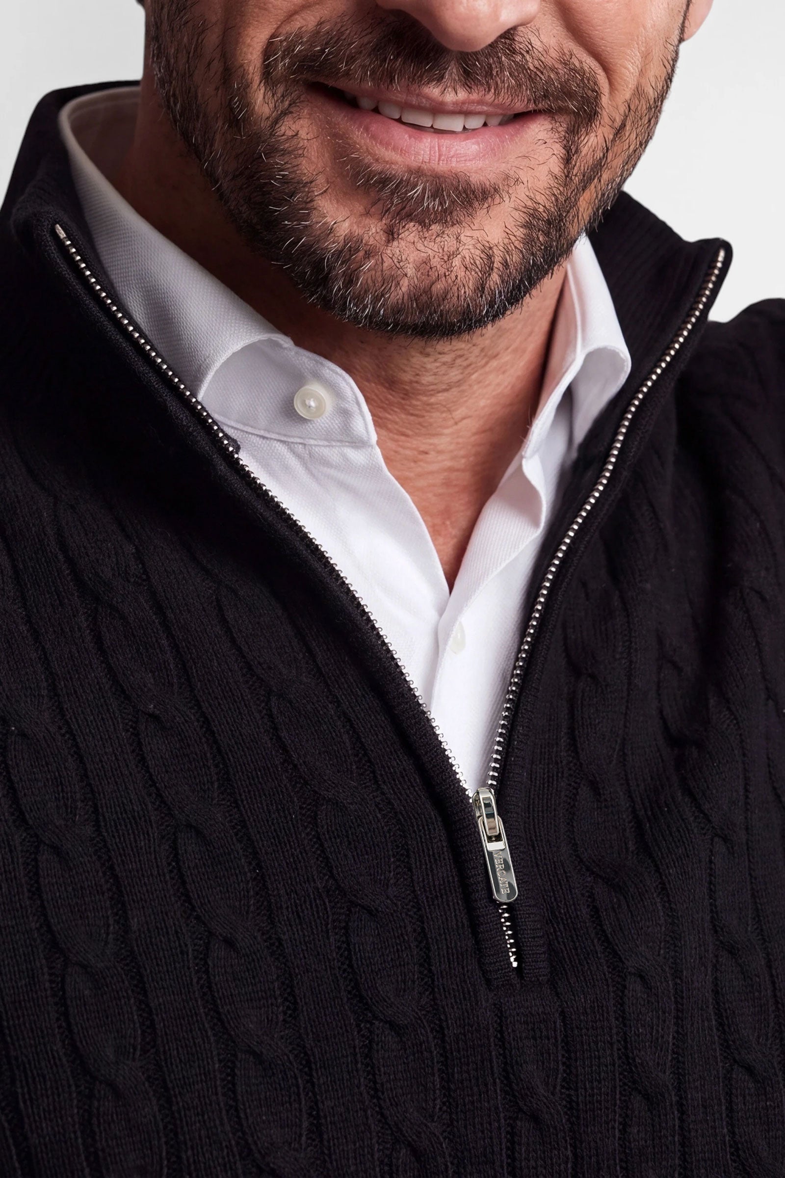 Half Zip - Cashmere Blend - Black 5 Vercate - Quarter Zip / Half Zip Trui Heren - Zwart - Cashmere Blend - Kabeltrui / Pullover - Regular Fit