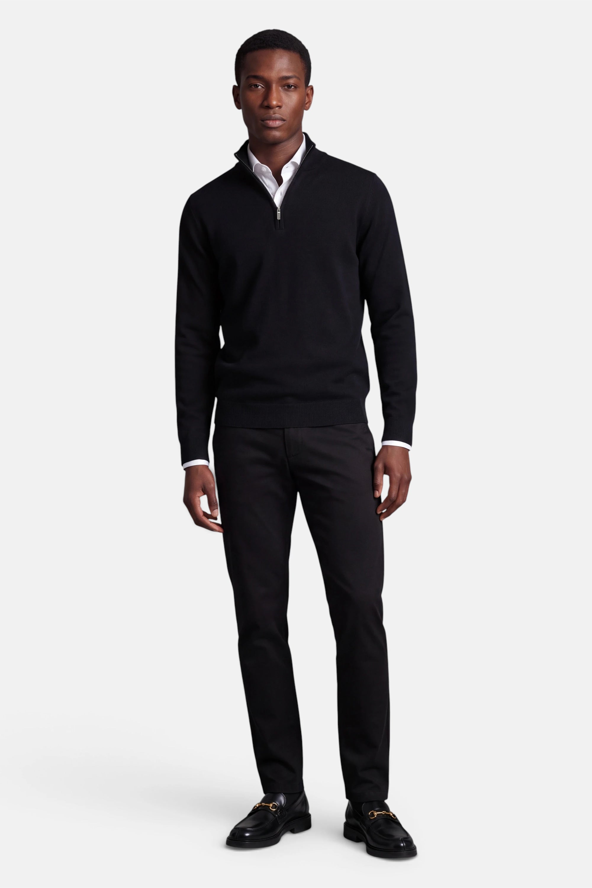 Half Zip - Cashmere Blend - Black 2 Vercate - Quarter Zip / Half Zip Trui Heren - Zwart - Cashmere Blend - Regular Fit