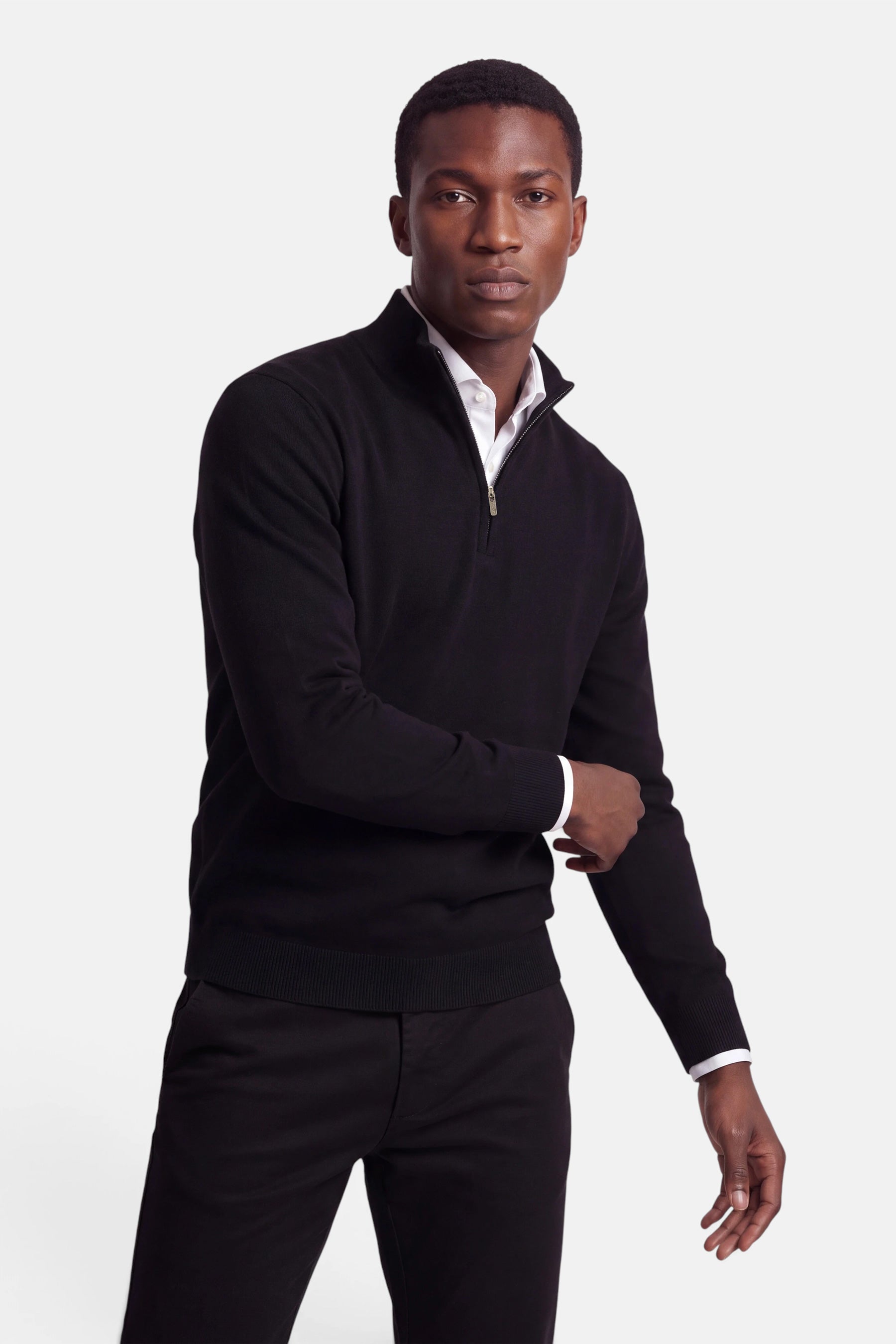 Half Zip - Cashmere Blend - Black 4 Vercate - Quarter Zip / Half Zip Trui Heren - Zwart - Cashmere Blend - Regular Fit