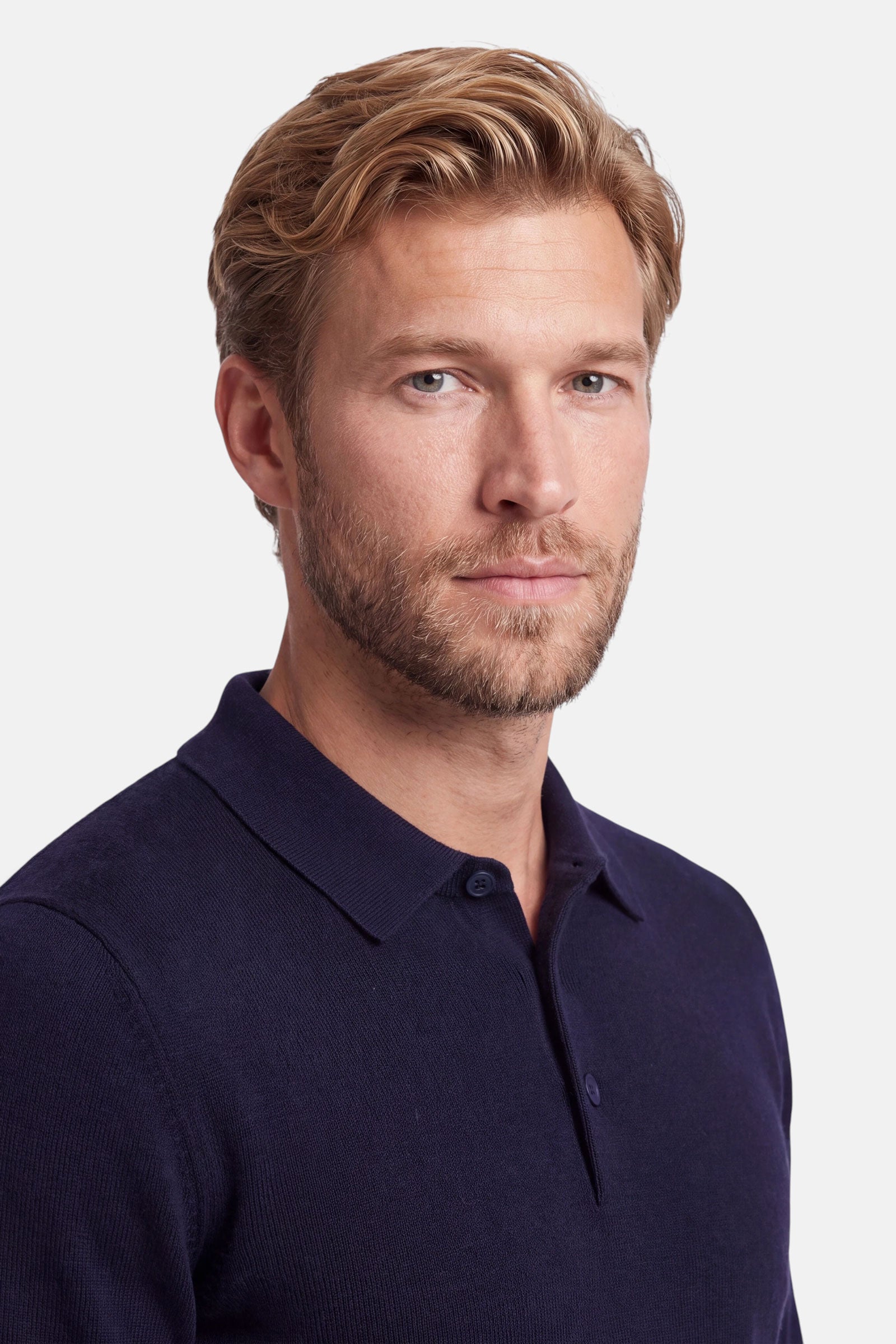 Poloshirt - Cashmere Blend - Navy 4 Vercate - Polo Shirt Heren Lange Mouw - Navy / Marine Blauw - Cashmere Blend - Regular Fit