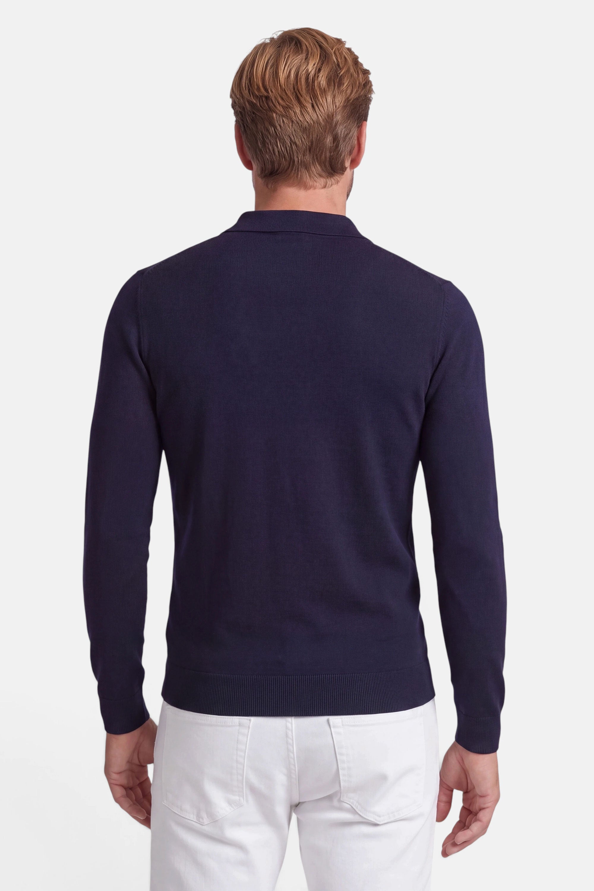 Poloshirt - Cashmere Blend - Navy 5 Vercate - Polo Shirt Heren Lange Mouw - Navy / Marine Blauw - Cashmere Blend - Regular Fit