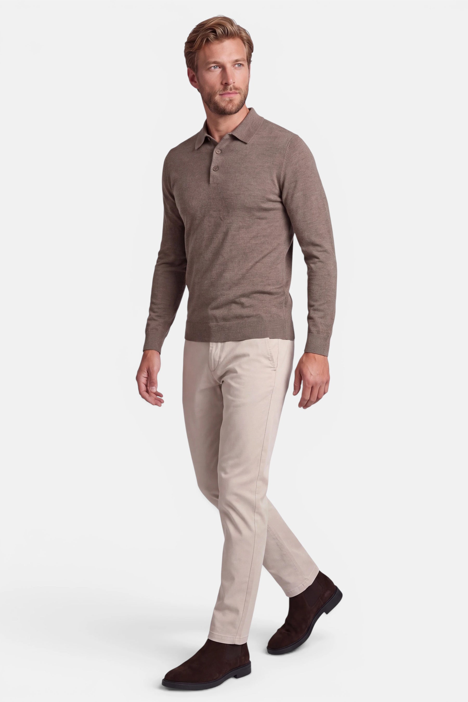 Poloshirt - Cashmere Blend - Taupe 2 Vercate - Polo Shirt Heren Lange Mouw - Taupe / Bruin - Cashmere Blend - Regular Fit