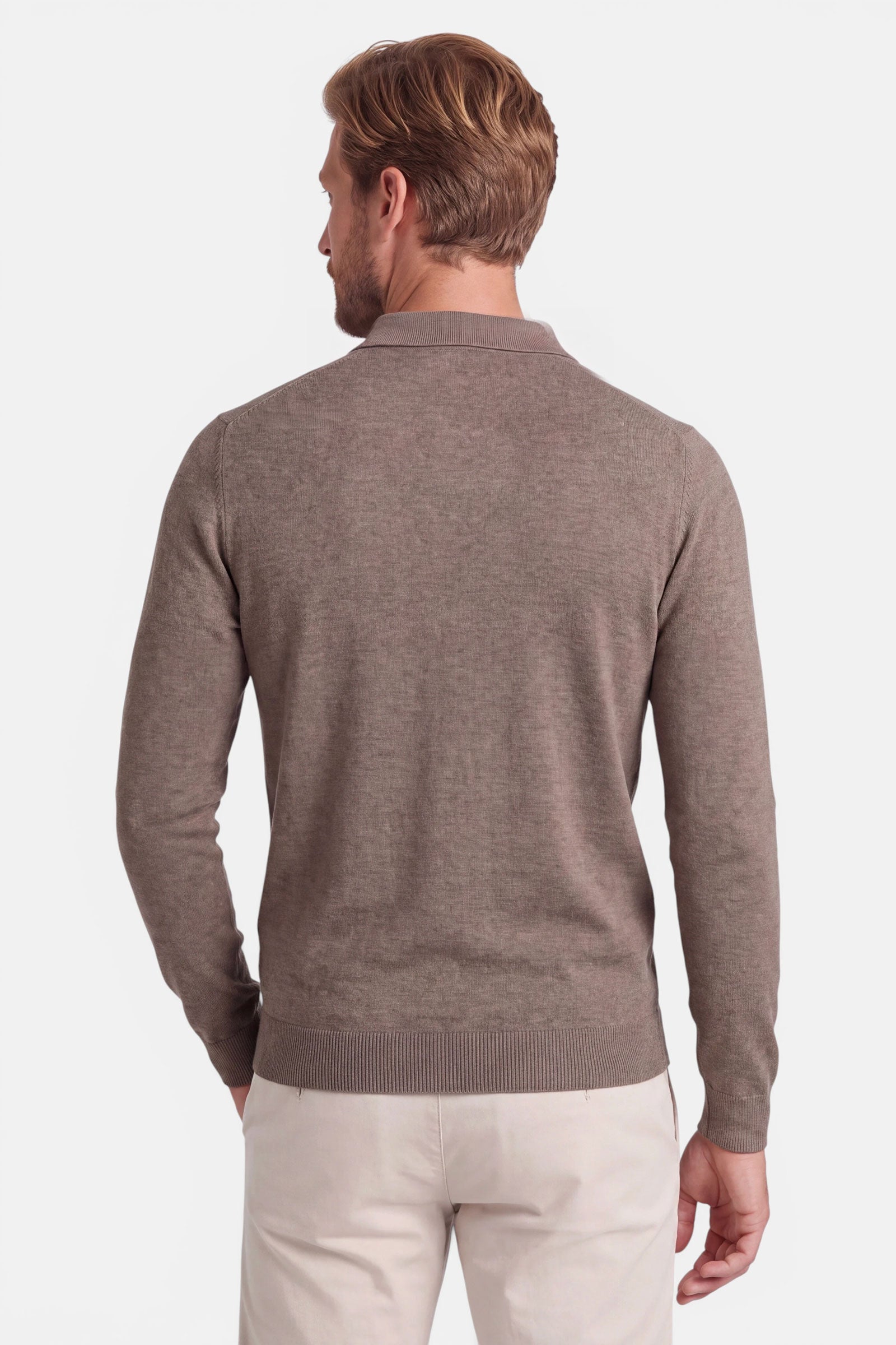 Poloshirt - Cashmere Blend - Taupe 3 Vercate - Polo Shirt Heren Lange Mouw - Taupe / Bruin - Cashmere Blend - Regular Fit