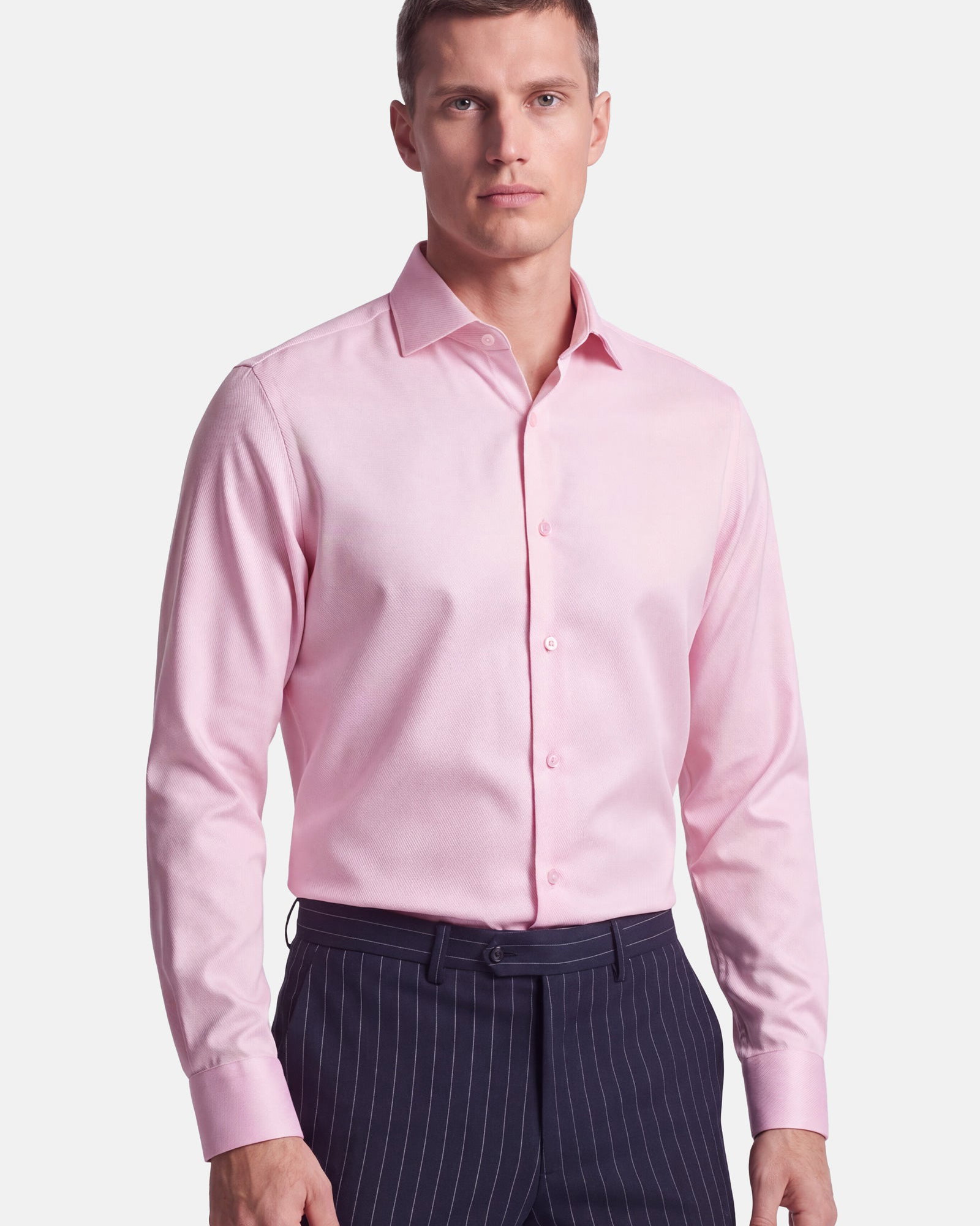 Vercate - Strijkvrij Overhemd - Twill Katoen - Business Shirt - Lange Mouwen - Slim Fit - Heren - Roze