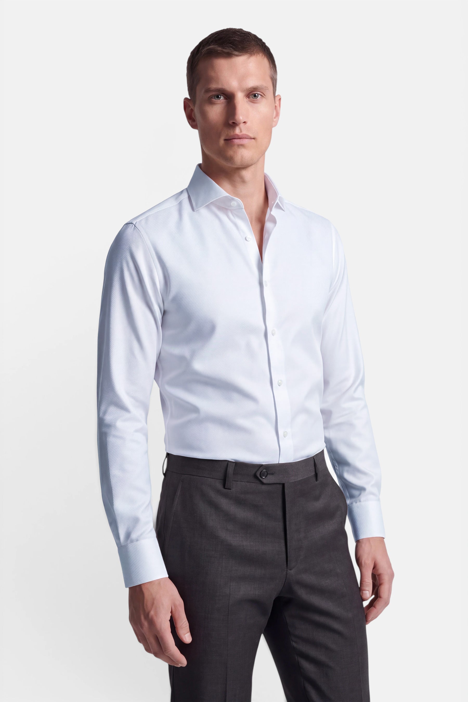 Non Iron Shirt - Twill - White 1 Vercate - Strijkvrij Overhemd - Twill Katoen - Business Shirt - Lange Mouwen - Slim Fit - Heren - Wit