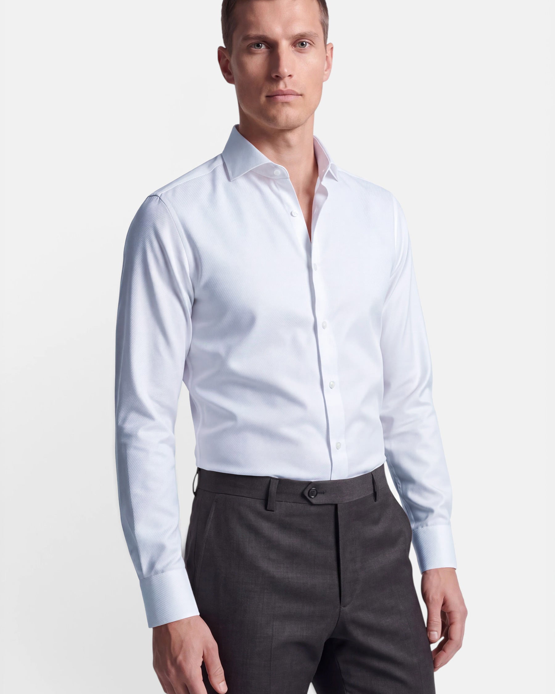 Vercate - Strijkvrij Overhemd - Twill Katoen - Business Shirt - Lange Mouwen - Slim Fit - Heren - Wit
