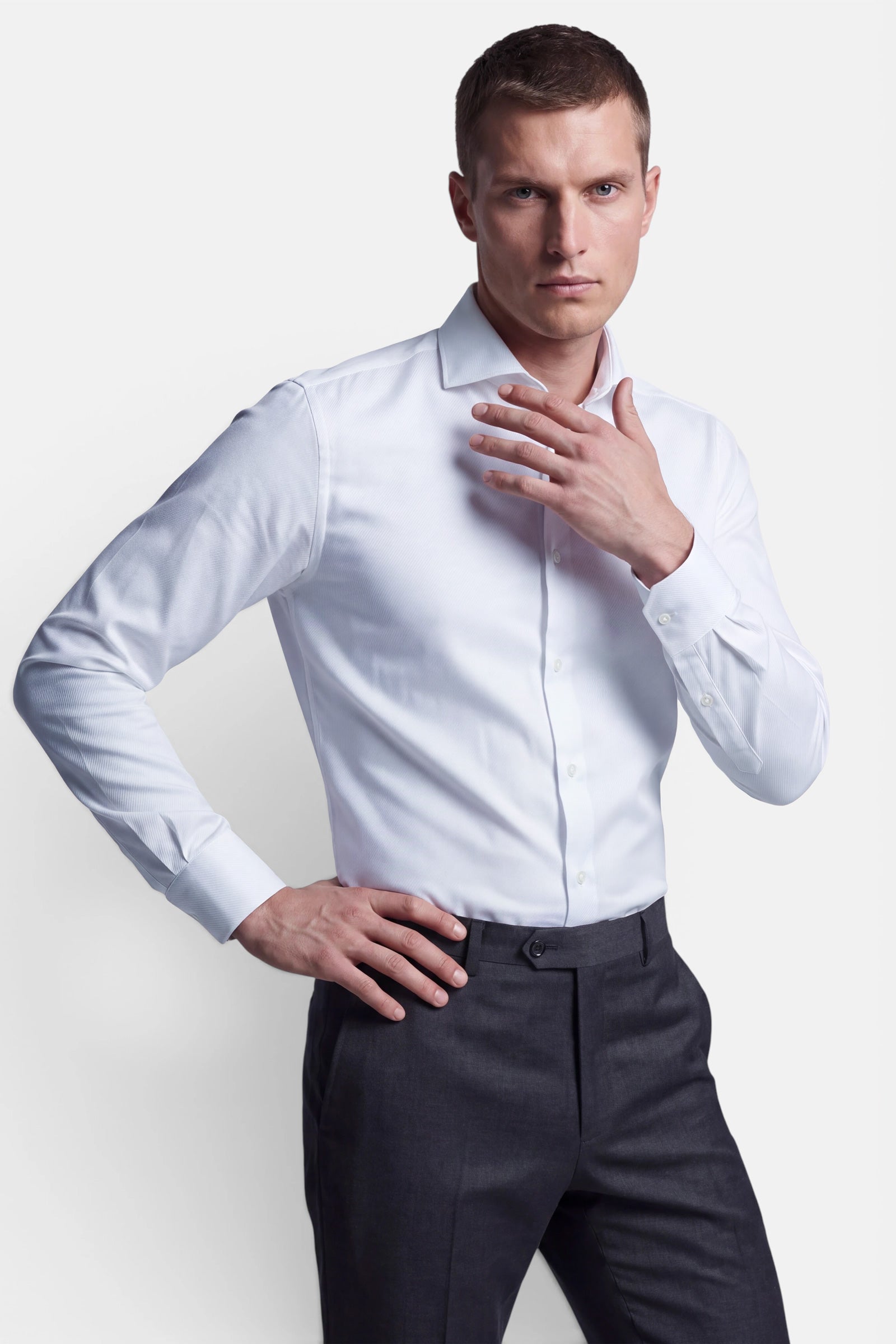 Non Iron Shirt - Twill - White 3 Vercate - Strijkvrij Overhemd - Twill Katoen - Business Shirt - Lange Mouwen - Slim Fit - Heren - Wit